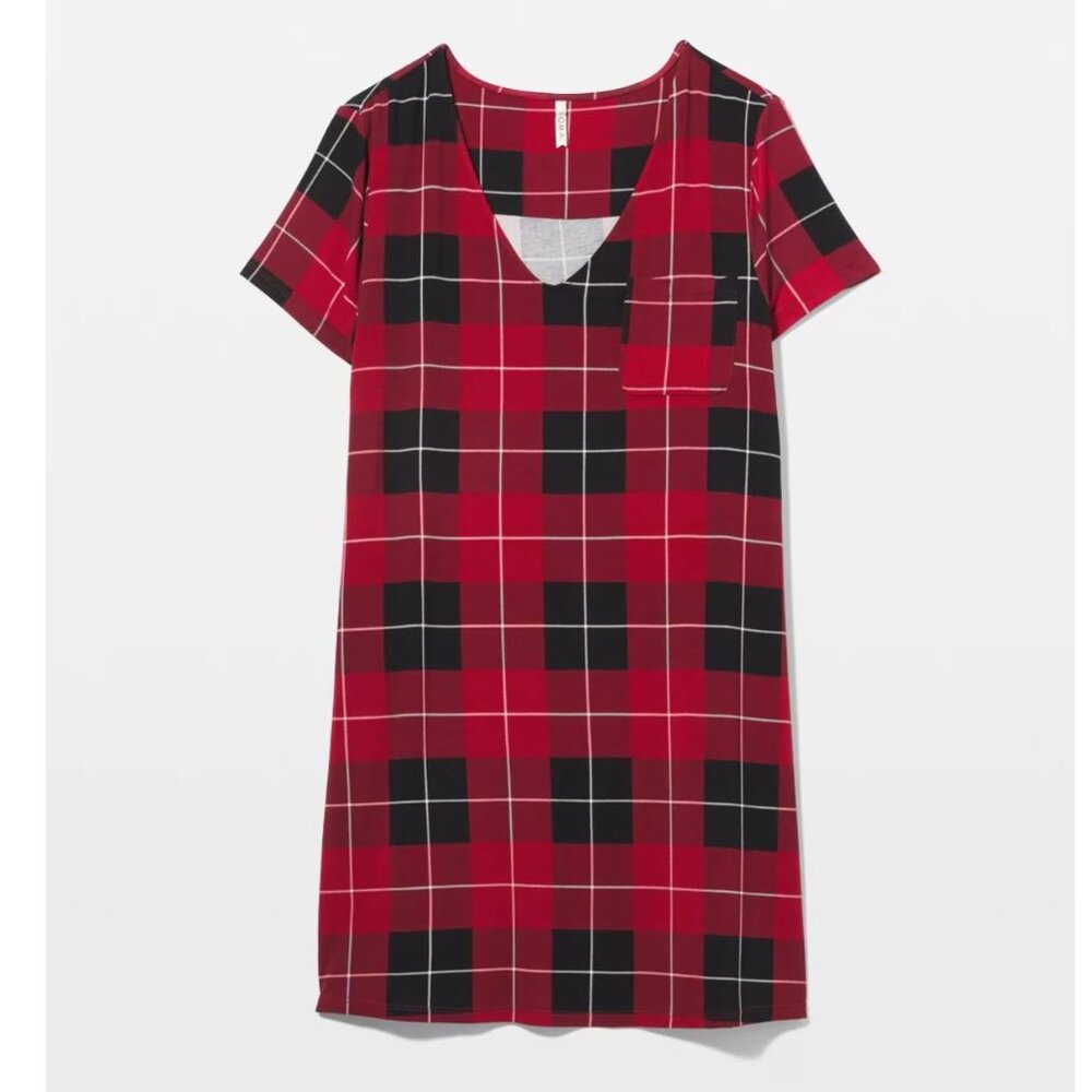 NWT Soma Cool Nights Short Sleeve Sleepshirt  BLANKET PLAID RED